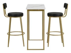 Staande Eettafel - 1 Tafel En 2 Krukken - Rechthoekige Tafel - Zwart & Goud-ModernLuxe