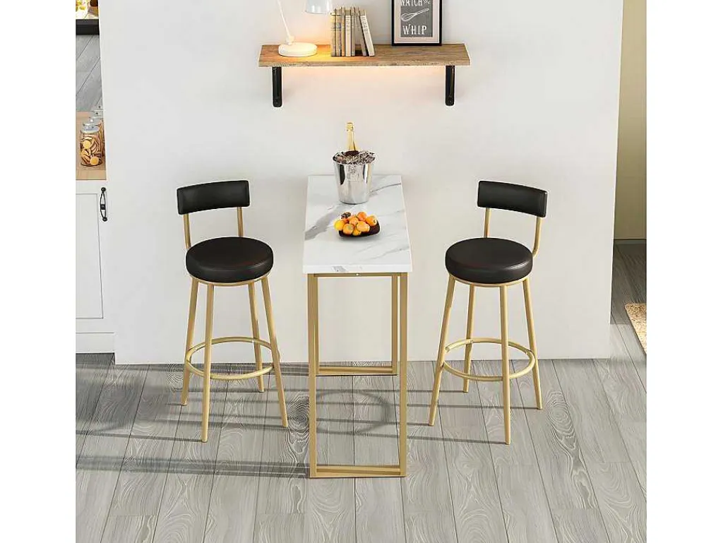 Staande Eettafel - 1 Tafel En 2 Krukken - Rechthoekige Tafel - Zwart & Goud-ModernLuxe