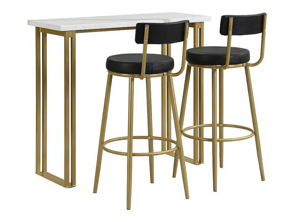 Staande Eettafel - 1 Tafel En 2 Krukken - Rechthoekige Tafel - Zwart & Goud-ModernLuxe