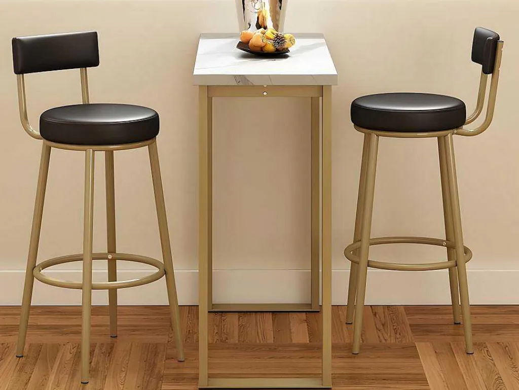 Staande Eettafel - 1 Tafel En 2 Krukken - Rechthoekige Tafel - Zwart & Goud-ModernLuxe