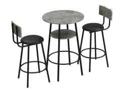 Staande Eettafel - 1 Tafel En 2 Krukken - Ronde Tafel Met Opbergplank - Zwart & Grijs-ModernLuxe