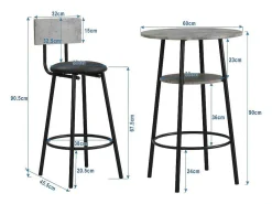 Staande Eettafel - 1 Tafel En 2 Krukken - Ronde Tafel Met Opbergplank - Zwart & Grijs-ModernLuxe