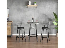 Staande Eettafel - 1 Tafel En 2 Krukken - Ronde Tafel Met Opbergplank - Zwart & Grijs-ModernLuxe
