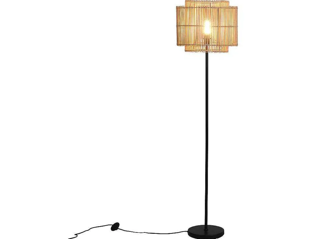 Staande Lamp Etnische Stijl Van Bamboe En Zwart Metaal - D 40 Cm X H 157,5 Cm - Parana-OZAIA New