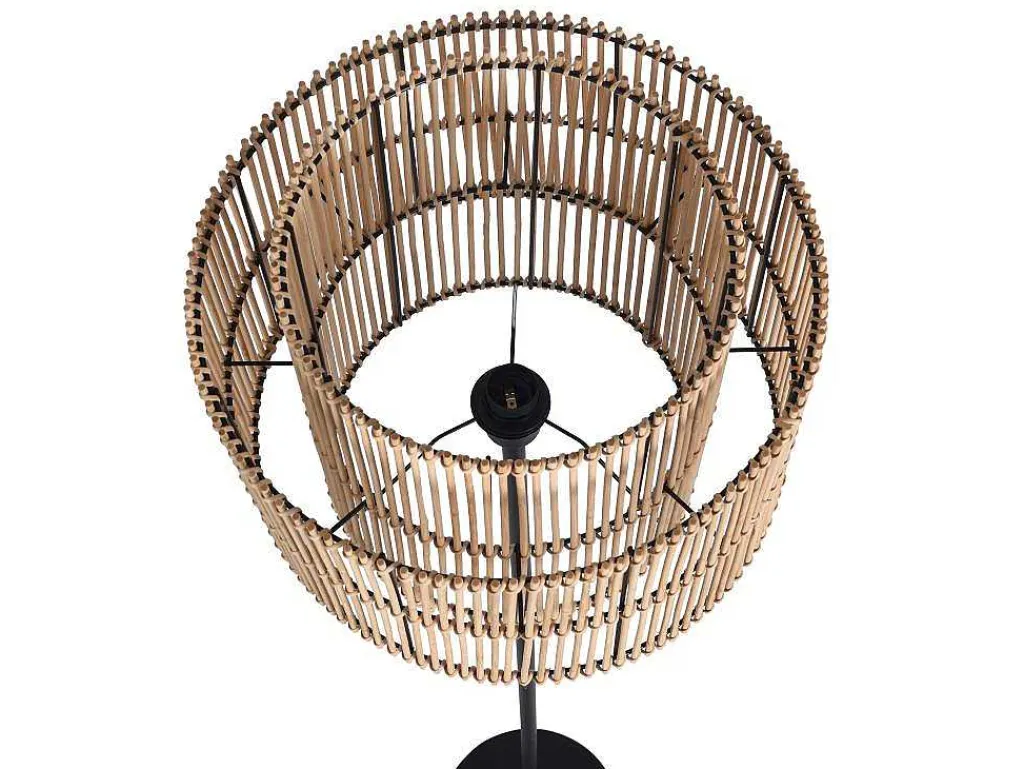 Staande Lamp Etnische Stijl Van Bamboe En Zwart Metaal - D 40 Cm X H 157,5 Cm - Parana-OZAIA New