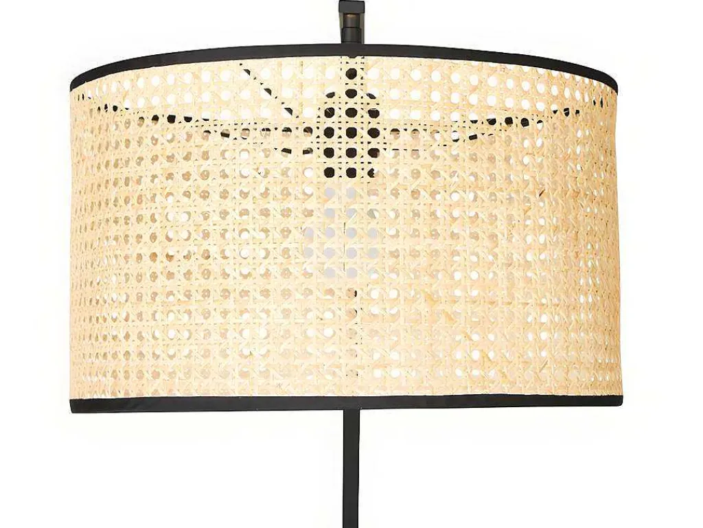 Staande Lamp Met Boog En Vlechtwerk Neirobi - Etnische Stijl - Ijzer En Rotan - 105 X 40 X 195 Cm - Zwart En Naturel-OZAIA Discount