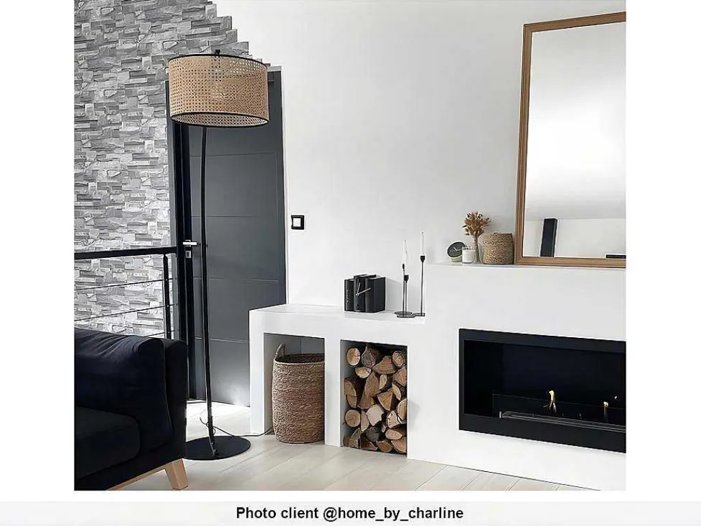Staande Lamp Met Boog En Vlechtwerk Neirobi - Etnische Stijl - Ijzer En Rotan - 105 X 40 X 195 Cm - Zwart En Naturel-OZAIA Discount
