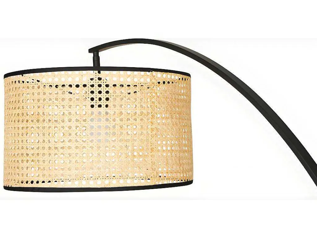 Staande Lamp Met Boog En Vlechtwerk Neirobi - Etnische Stijl - Ijzer En Rotan - 105 X 40 X 195 Cm - Zwart En Naturel-OZAIA Discount