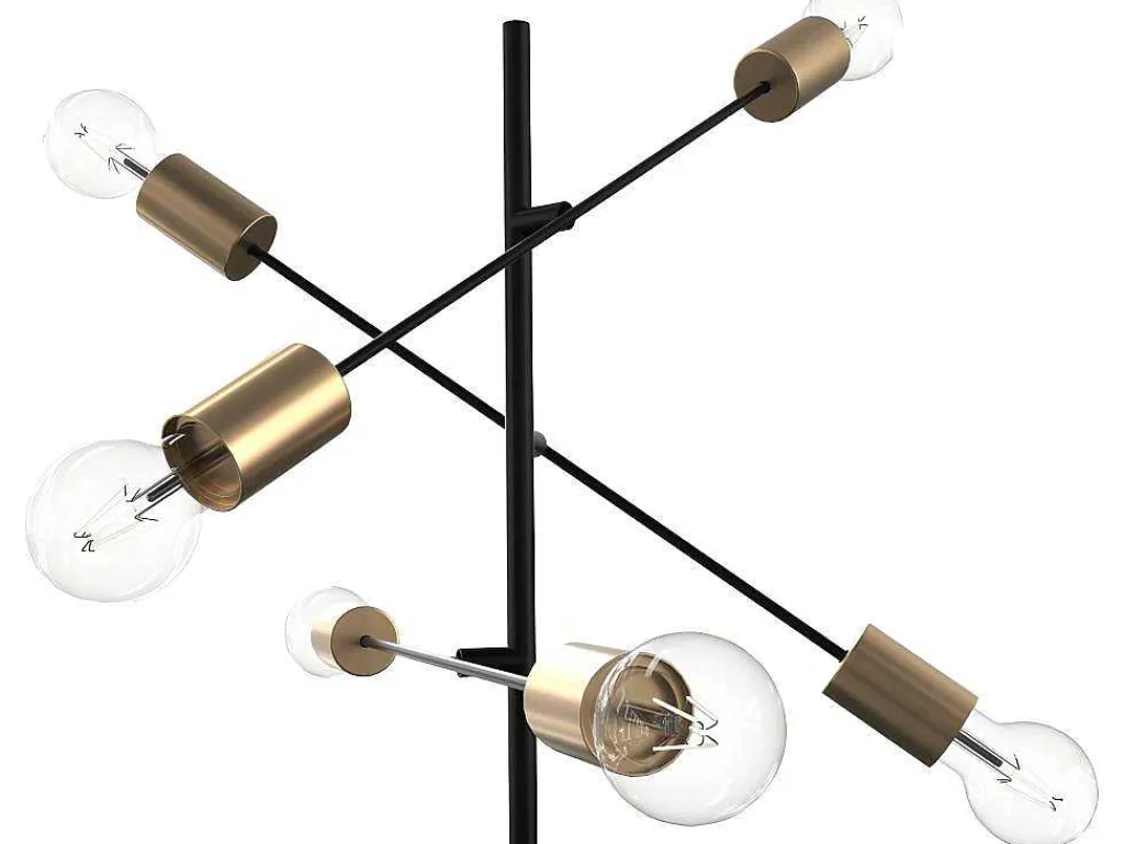 Staande Lamp Met Industriele Stijl En Meerdere Lampjes Klepton - Metaal - 49,5 X 28,5 X 146,5 Cm - Zwart En Goudkleurig-OZAIA New