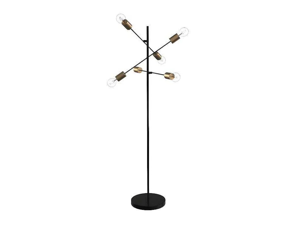 Staande Lamp Met Industriele Stijl En Meerdere Lampjes Klepton - Metaal - 49,5 X 28,5 X 146,5 Cm - Zwart En Goudkleurig-OZAIA New