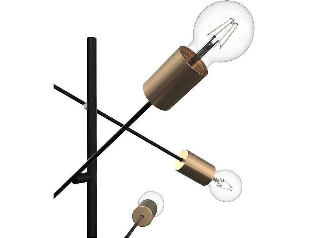 Staande Lamp Met Industriele Stijl En Meerdere Lampjes Klepton - Metaal - 49,5 X 28,5 X 146,5 Cm - Zwart En Goudkleurig-OZAIA New