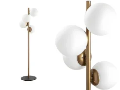Staande Lamp Van Metaal En Glas 4 Bollen Faze - H130 Cm - Goud En Wit-OZAIA Hot