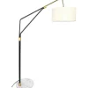 Staande Lamp Van Metaal, Linnen En Marmer - L122 X H180 Cm - Wit, Zwart En Goudkleurig - Masdar-OZAIA Clearance
