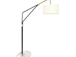 Staande Lamp Van Metaal, Linnen En Marmer - L122 X H180 Cm - Wit, Zwart En Goudkleurig - Masdar-OZAIA Clearance