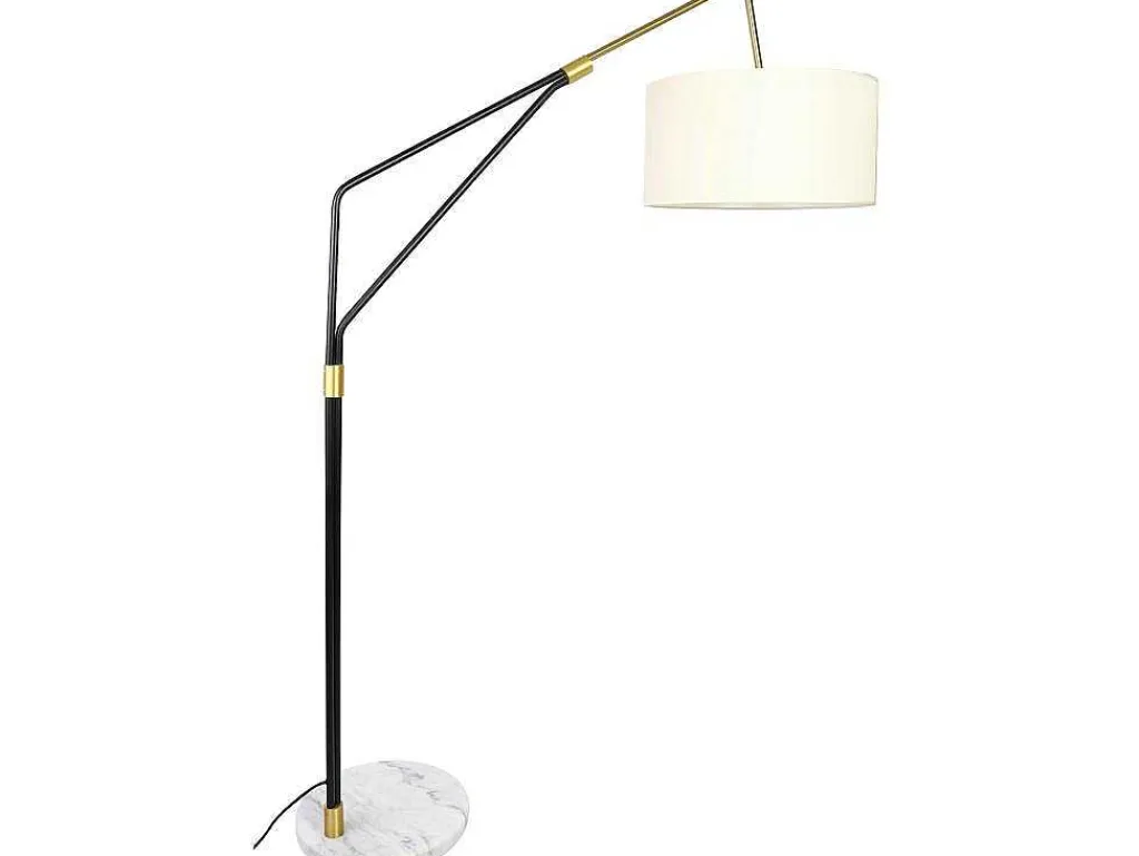 Staande Lamp Van Metaal, Linnen En Marmer - L122 X H180 Cm - Wit, Zwart En Goudkleurig - Masdar-OZAIA Clearance