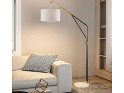 Staande Lamp Van Metaal, Linnen En Marmer - L122 X H180 Cm - Wit, Zwart En Goudkleurig - Masdar-OZAIA Clearance