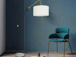 Staande Lamp Van Metaal, Linnen En Marmer - L122 X H180 Cm - Wit, Zwart En Goudkleurig - Masdar-OZAIA Clearance
