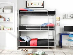 Stapelbed - 3 X 90 X 190 Cm - Metaal - Zilverkleur - Met Matras - Elouan-Vente-unique Discount
