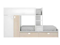 Stapelbed - Ingebouwde Kast - 2X90X190Cm - Wit En Eiken + Matras - Juanito-Vente-unique Sale