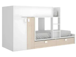 Stapelbed - Ingebouwde Kast - 2X90X190Cm - Wit En Eiken + Matras - Juanito-Vente-unique Sale