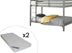 Stapelbed Anicet Ii - 2 X 90X 190 Cm - Massief Grenen - Grijs + Matras-Vente-unique Best