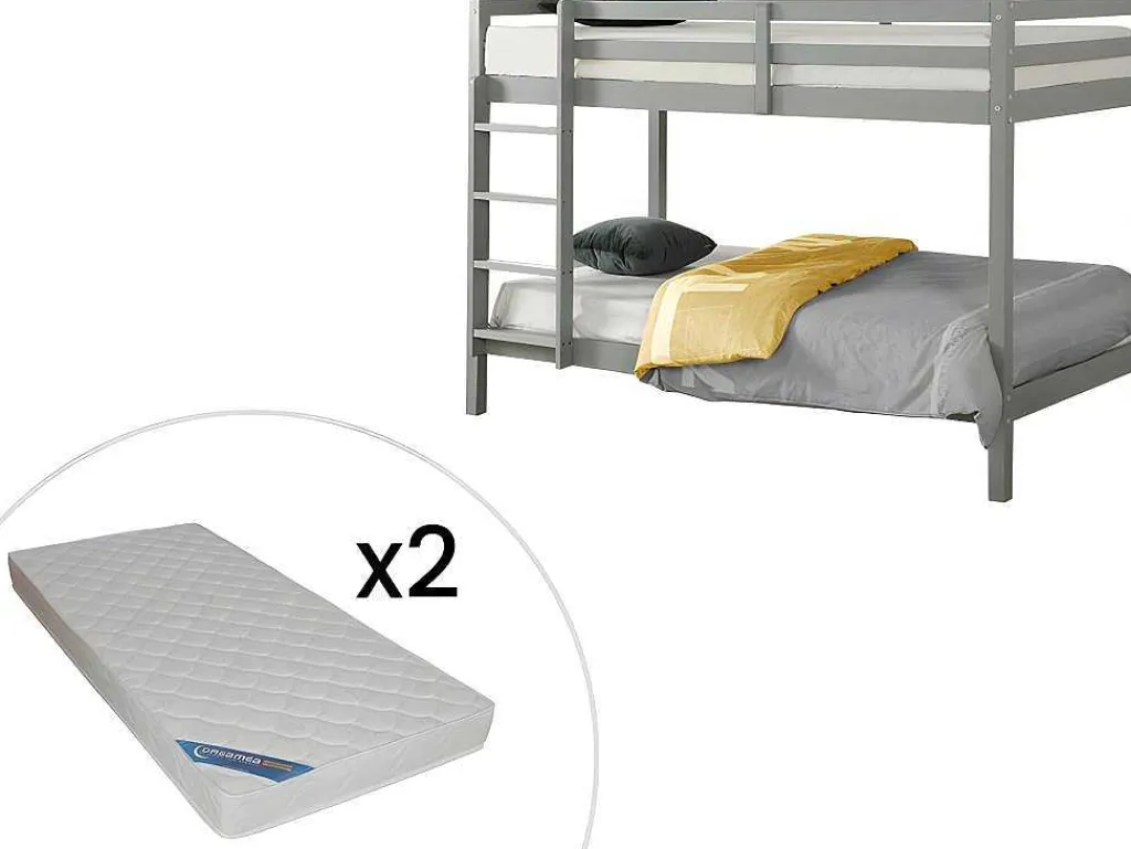 Stapelbed Anicet Ii - 2 X 90X 190 Cm - Massief Grenen - Grijs + Matras-Vente-unique Best