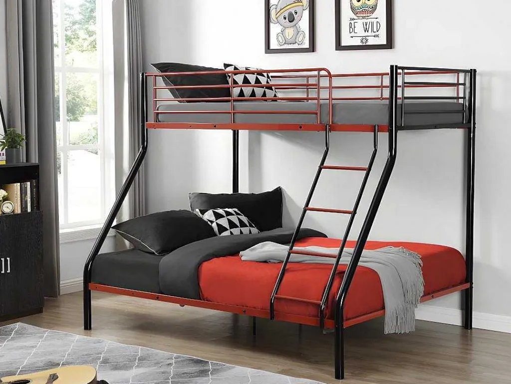 Stapelbed Elevatio Iv - 90 En 140 X 190 Cm - Staal - Zwart En Rood + Matras-Vente-unique Hot