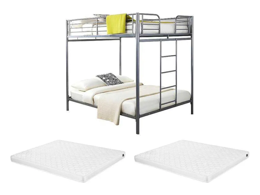 Stapelbed Gemini Ii - 2 X 140 X 190 Cm - Zilverkleurig + 2 Matrassen-Vente-unique Best