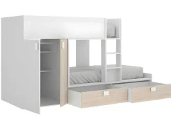 Stapelbed Juanito - Ingebouwde Kast - 2X90X190Cm - Wit En Eiken-Vente-unique New