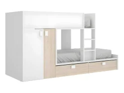 Stapelbed Juanito - Ingebouwde Kast - 2X90X190Cm - Wit En Eiken-Vente-unique New
