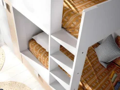 Stapelbed Juanito - Ingebouwde Kast - 2X90X190Cm - Wit En Eiken-Vente-unique New