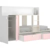 Stapelbed Juanito Met Ingebouwde Kast En Opbergruimte - 2X90X190Cm - Wit, Eiken En Roze-Vente-unique Sale