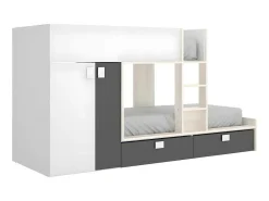 Stapelbed Juanito Met Ingebouwde Kast - 2 X 90 X 190 Cm - Wit, Eiken En Antraciet-Vente-unique Discount