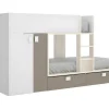 Stapelbed Juanito Met Ingebouwde Kast En Opbergruimte - 2X90X190Cm - Wit, Eiken En Taupe-Vente-unique