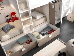 Stapelbed Met Ingebouwde Kast En Opbergruimte 2X90X190Cm - Wit, Eiken En Taupe + Matras - Juanito-Vente-unique Discount