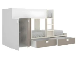 Stapelbed Met Ingebouwde Kast En Opbergruimte 2X90X190Cm - Wit, Eiken En Taupe + Matras - Juanito-Vente-unique Discount