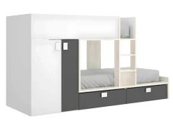Stapelbed Met Ingebouwde Kast 2 X 90 X 190 Cm - Wit, Eiken En Antraciet + Matras - Juanito-Vente-unique Discount