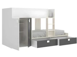 Stapelbed Met Ingebouwde Kast 2 X 90 X 190 Cm - Wit, Eiken En Antraciet + Matras - Juanito-Vente-unique Discount