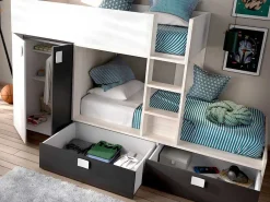 Stapelbed Met Ingebouwde Kast 2 X 90 X 190 Cm - Wit, Eiken En Antraciet + Matras - Juanito-Vente-unique Discount