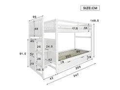 Stapelbed Met Onderschuifbed - Massief Grenenhout - 3X90X200 Cm - Opbergtrap Met 4 Lades - Veiligheidsbarrieres - Wit-ModernLuxe Outlet