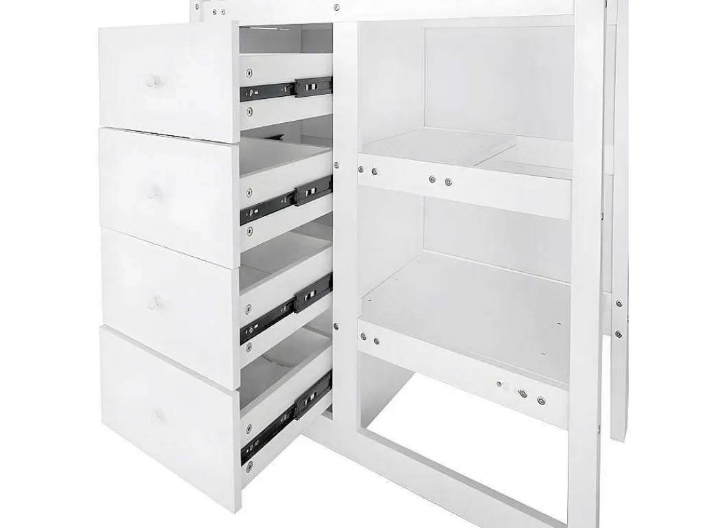 Stapelbed Met Onderschuifbed - Massief Grenenhout - 3X90X200 Cm - Opbergtrap Met 4 Lades - Veiligheidsbarrieres - Wit-ModernLuxe Outlet