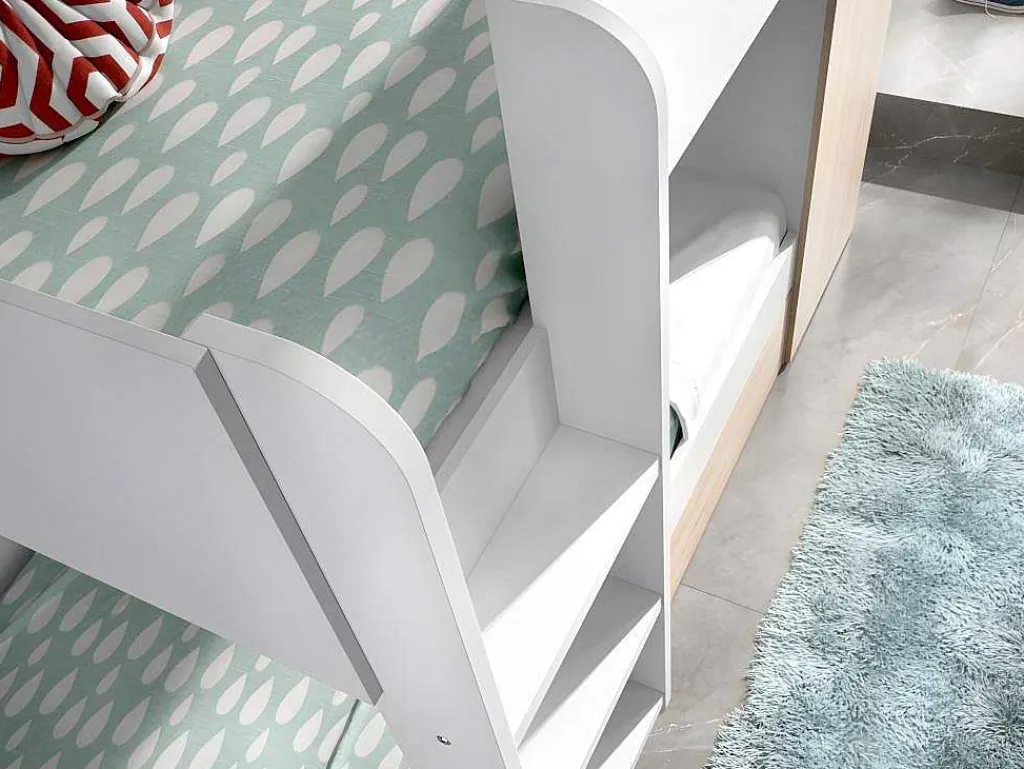 Stapelbed Met Onderschuifbed Anthony Met Opbergruimte 3X90X190Cm - Kleuren: Wit En Eik + Matras-Vente-unique Outlet
