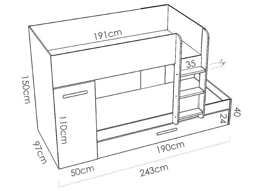 Stapelbed Met Onderschuifbed Anthony Met Opbergruimte 3X90X190Cm - Kleuren: Wit En Eik + Matras-Vente-unique Outlet