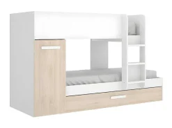 Stapelbed Met Onderschuifbed Anthony Met Opbergruimte 3X90X190Cm - Kleuren: Wit En Eik + Matras-Vente-unique Outlet
