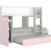 Stapelbed Met Opbergruimtes 3 X 90 X 190 Cm - Wit, Naturel En Roze - Met Matras - Anthony-Vente-unique Discount