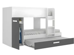 Stapelbed Met Opbergruimtes 3 X 90 X 190 Cm - Antraciet En Wit - Met Matras - Anthony-Vente-unique Hot