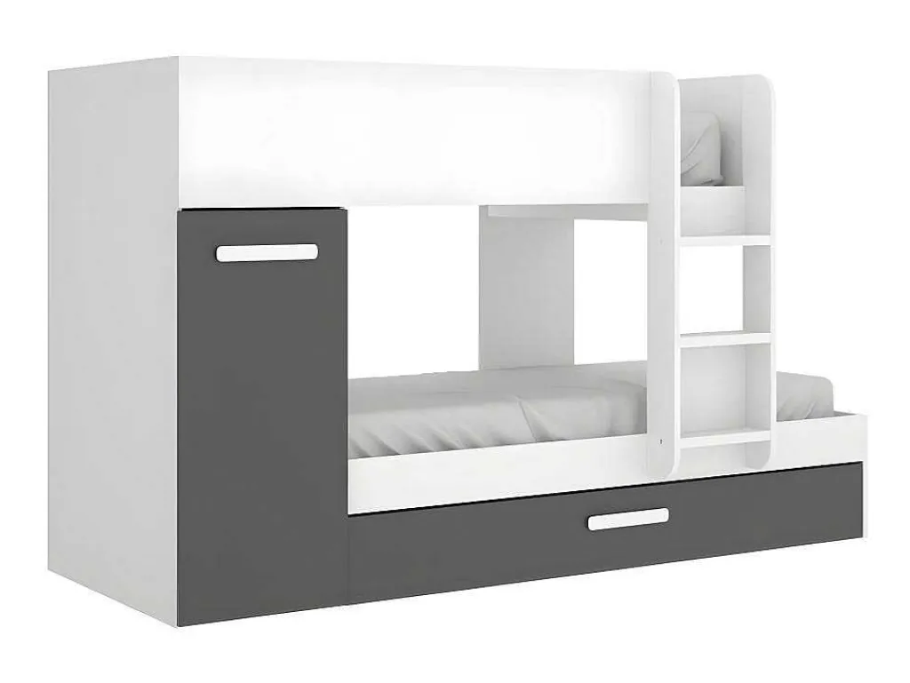 Stapelbed Met Opbergruimtes 3 X 90 X 190 Cm - Antraciet En Wit - Met Matras - Anthony-Vente-unique Hot