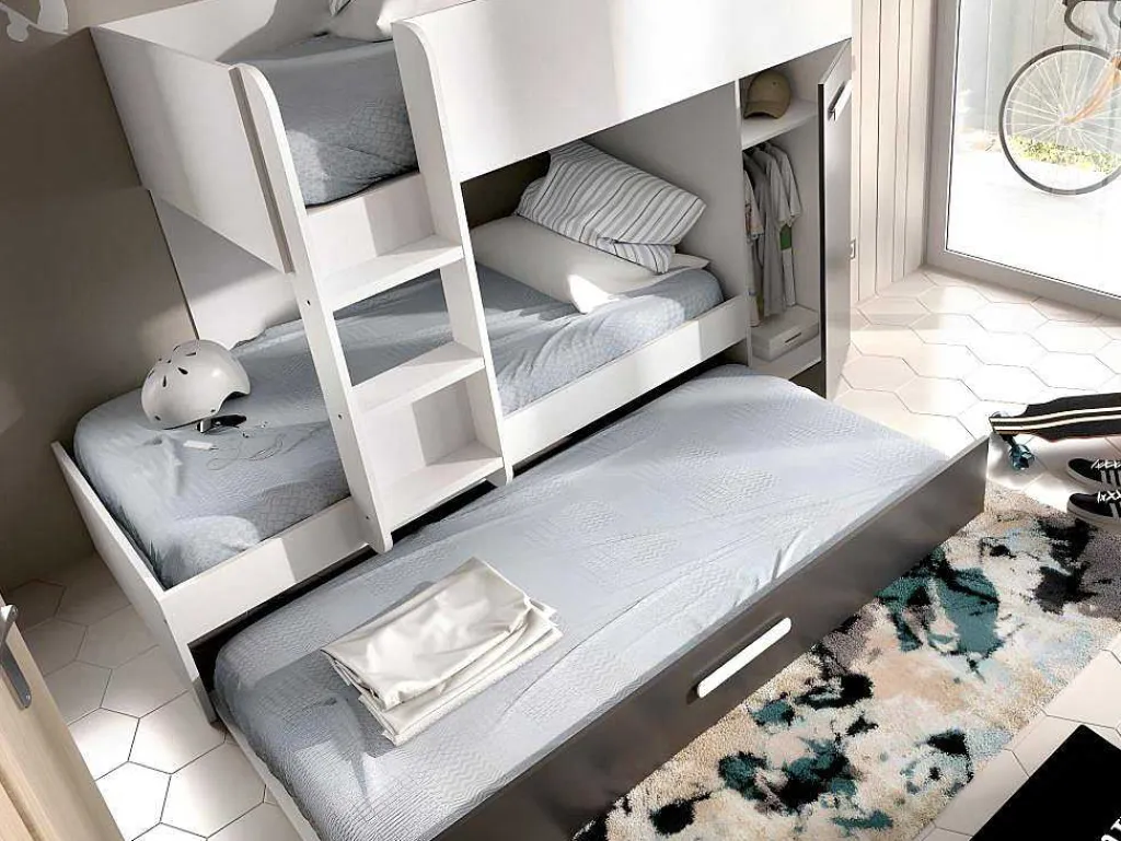 Stapelbed Met Opbergruimtes 3 X 90 X 190 Cm - Antraciet En Wit - Met Matras - Anthony-Vente-unique Hot