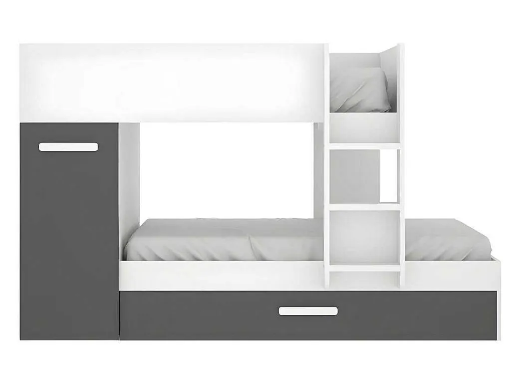 Stapelbed Met Slaaplade En Opbergruimtes 3 X 90 X 190 Cm - Antraciet En Naturel - Anthony-Vente-unique