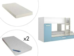Stapelbed Met Slaaplade En Opbergruimtes 3 X 90 X 190 Cm - Wit, Naturel En Blauw - Met Matras - Anthony-Vente-unique Clearance